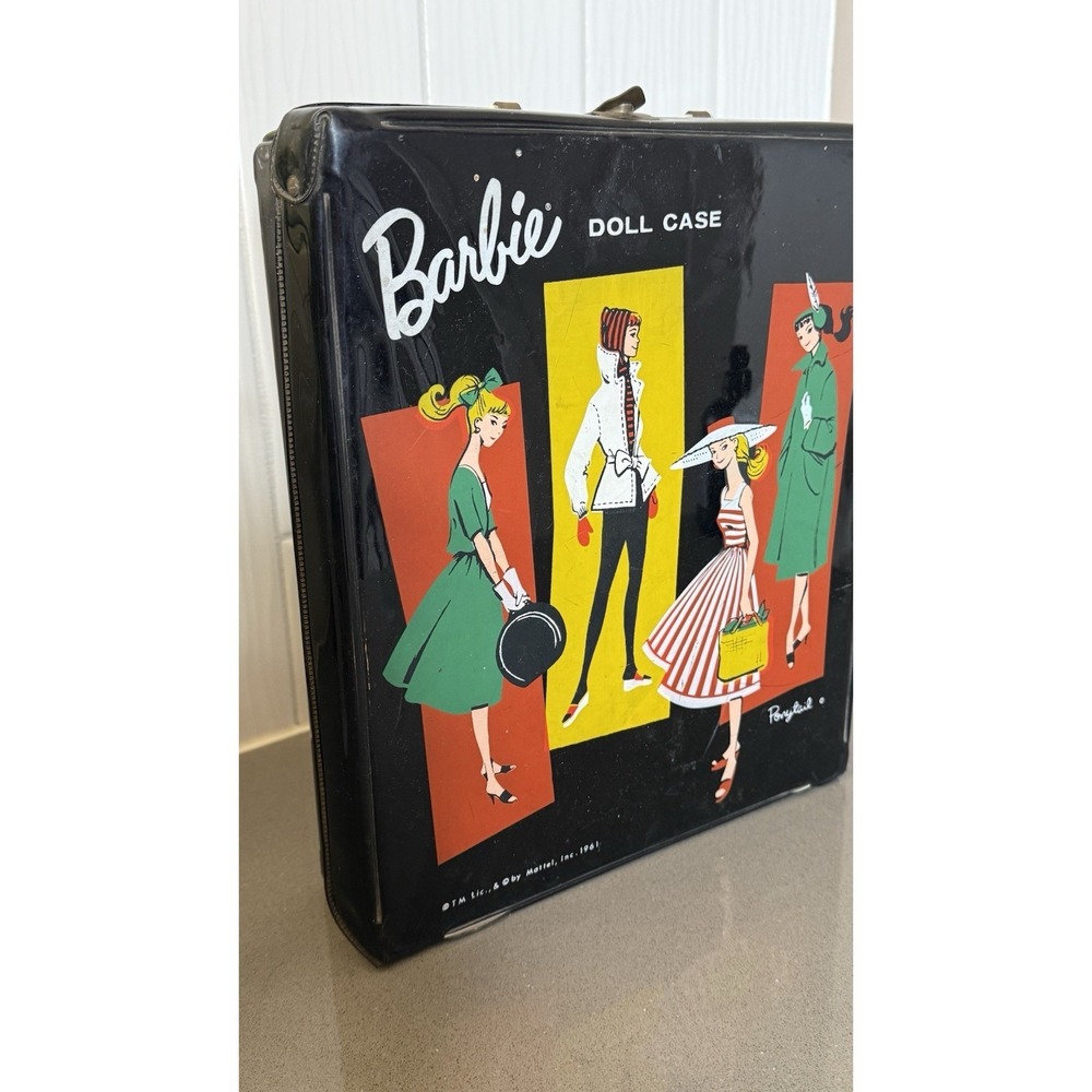Vintage Barbie BLACK 1961 PONYTAIL Doll Case With Beige Interior Made By Mattel - Picture 2 of 14